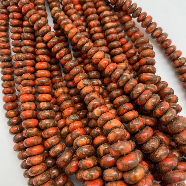 Coral & Bronze 6-12mm Graduated Rondell Beads/ 16" Strand/ Sold by Strand