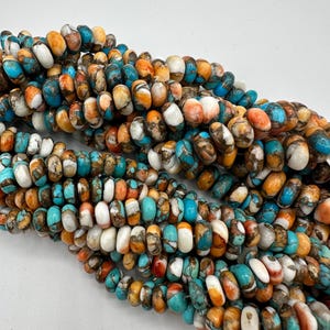 Kingman Turquoise, Spiny Oyster Shell & Bronze Rondell Beads - 8-9mm, 9-10mm, 10-11mm, 12-13mm, 13-14mm - Sold by 8&quot; Strand