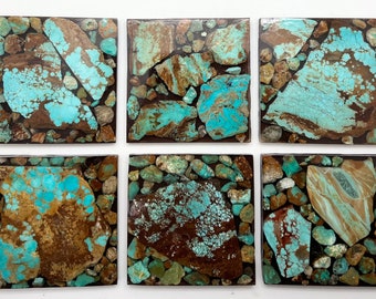 Kingman Turquoise 4" x 4" Tiles - Handmade, Handcut, One of a Kind - Sold Individually - Group 1