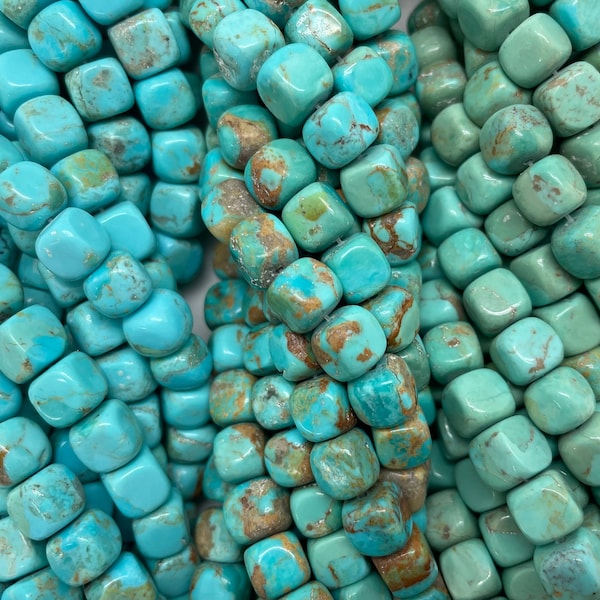 Kingman Turquoise 7-8mm Cube Beads/ 8" Bead Strand/ Sold by Strand/ TS7-8