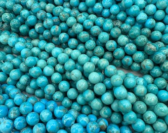 Kingman Turquoise 8-9mm Round Beads/ 8&quot; Bead Strand/ Sold by Strand/ TSR8-9R