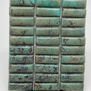 7x20mm RECTANGLE Kingman Turquoise Calibrated Cabochons Sold Individually Sold by Card Stabilized, Natural Color Green w Black Matrix