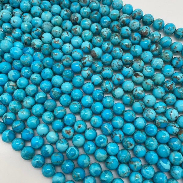 Kingman Turquoise 8mm Round Beads/ 8" Bead Strand/ Sold by Strand/ TSR8R