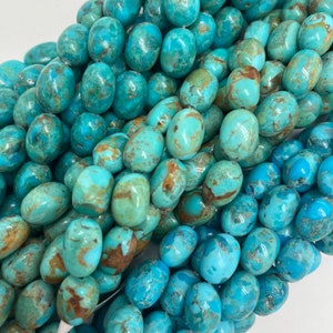 Kingman Turquoise Medium Potato Shaped Beads - Approx. 9x13mm - Sold by 8" Strand