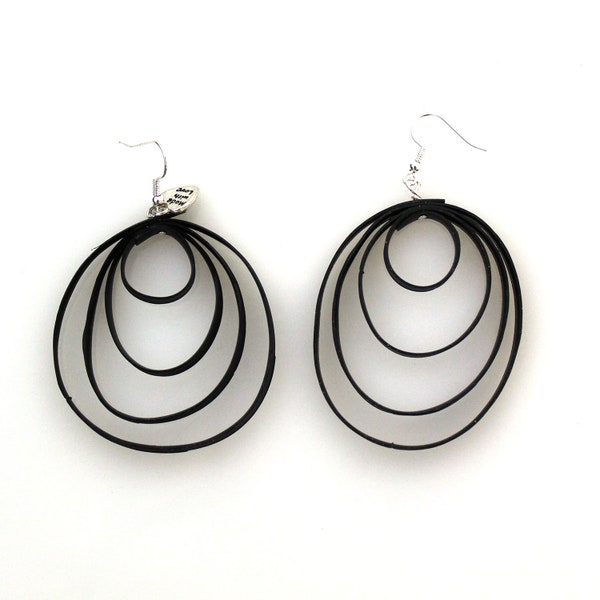 Earrings, Highway12, upcycled black jewelry, Blue Ridge Parkway, hand made, recycle from inner tube bicycle, eco-friendly jewelry