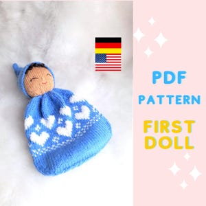 Patron de tricot pour première poupée (PDF) – Ma première poupée – Patron de tricot pour poupée – Poupée douce – 18 cm – Instructions avec photos – Allemand et anglais