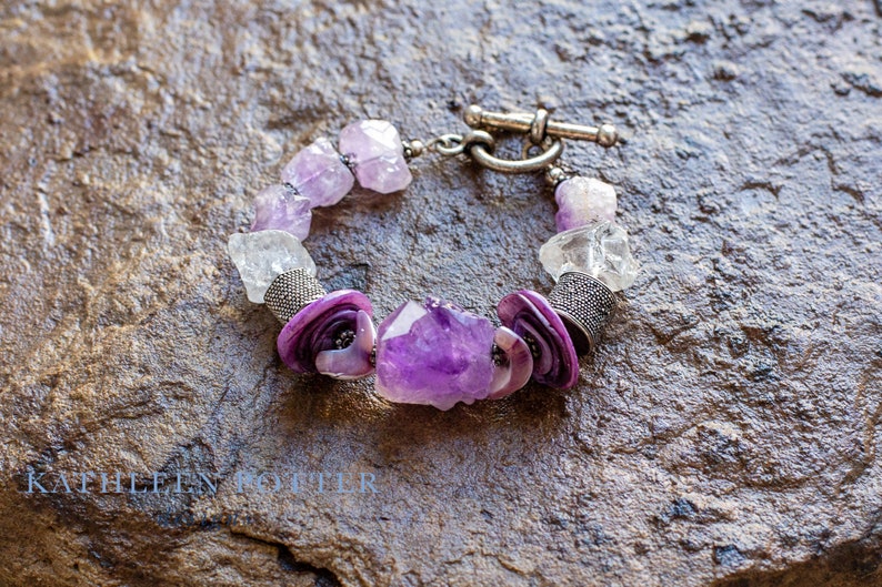Bracelet FREE SHIPPING Sterling Silver Bali Beads and Spacers Purple Quartz Nuggets