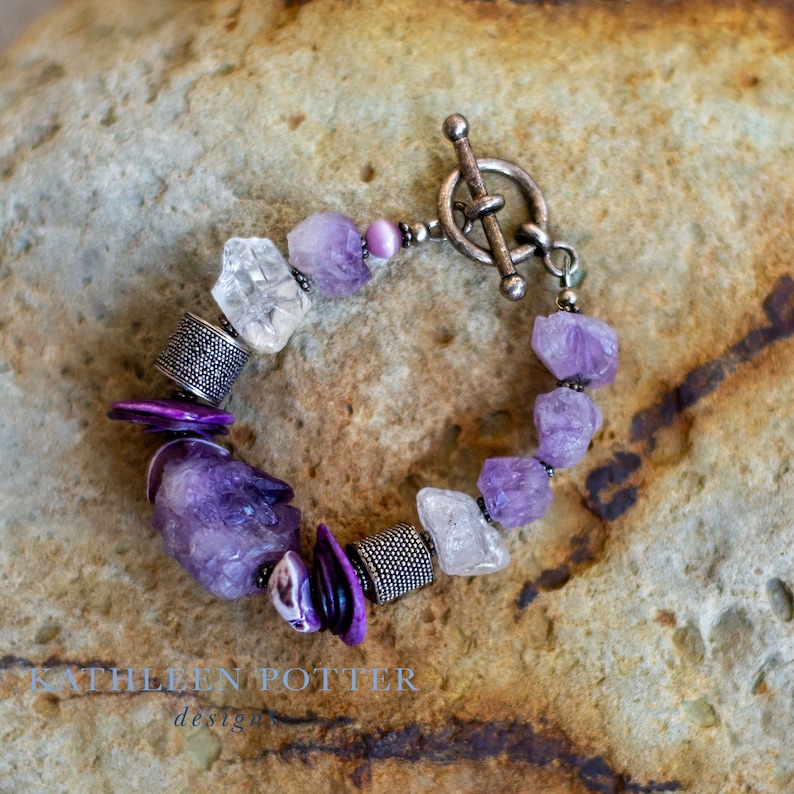 Bracelet FREE SHIPPING Sterling Silver Bali Beads and Spacers Purple Quartz Nuggets