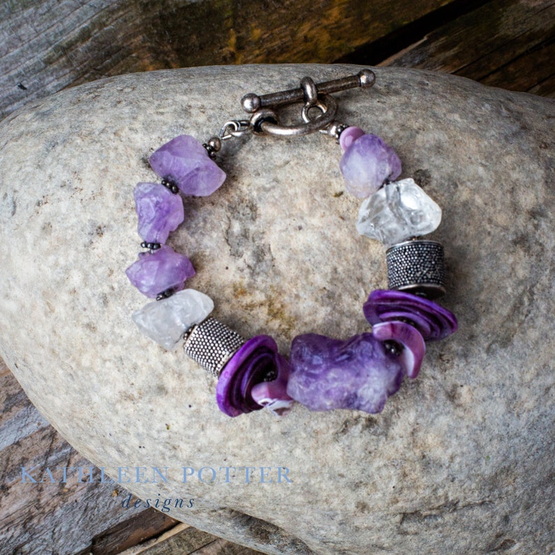 Bracelet FREE SHIPPING Sterling Silver Bali Beads and Spacers Purple Quartz Nuggets