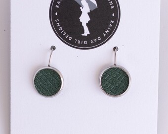 Green Woven Lucy Leather Earrings 12mm