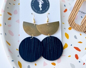 Gold and Black Circle Earrings