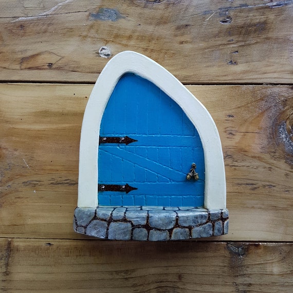 Wooden Fairy Door For Tree Home Or Garden Blue And White Etsy