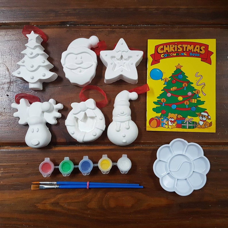 6 Paint Your Own Christmas Decorations. Handmade ready to colour