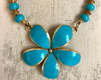 Vintage Balenciaga Paris Turquoise Flower Necklace - Etsy