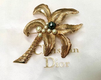 Vintage Christian Dior Palm Tree Glass Pearl Brooch