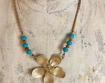 Vintage Balenciaga Paris Turquoise Flower Necklace - Etsy