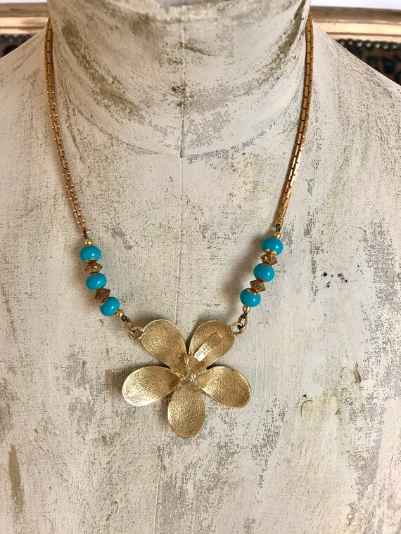 Buy Vintage Balenciaga Paris Turquoise Flower Necklace Online in 