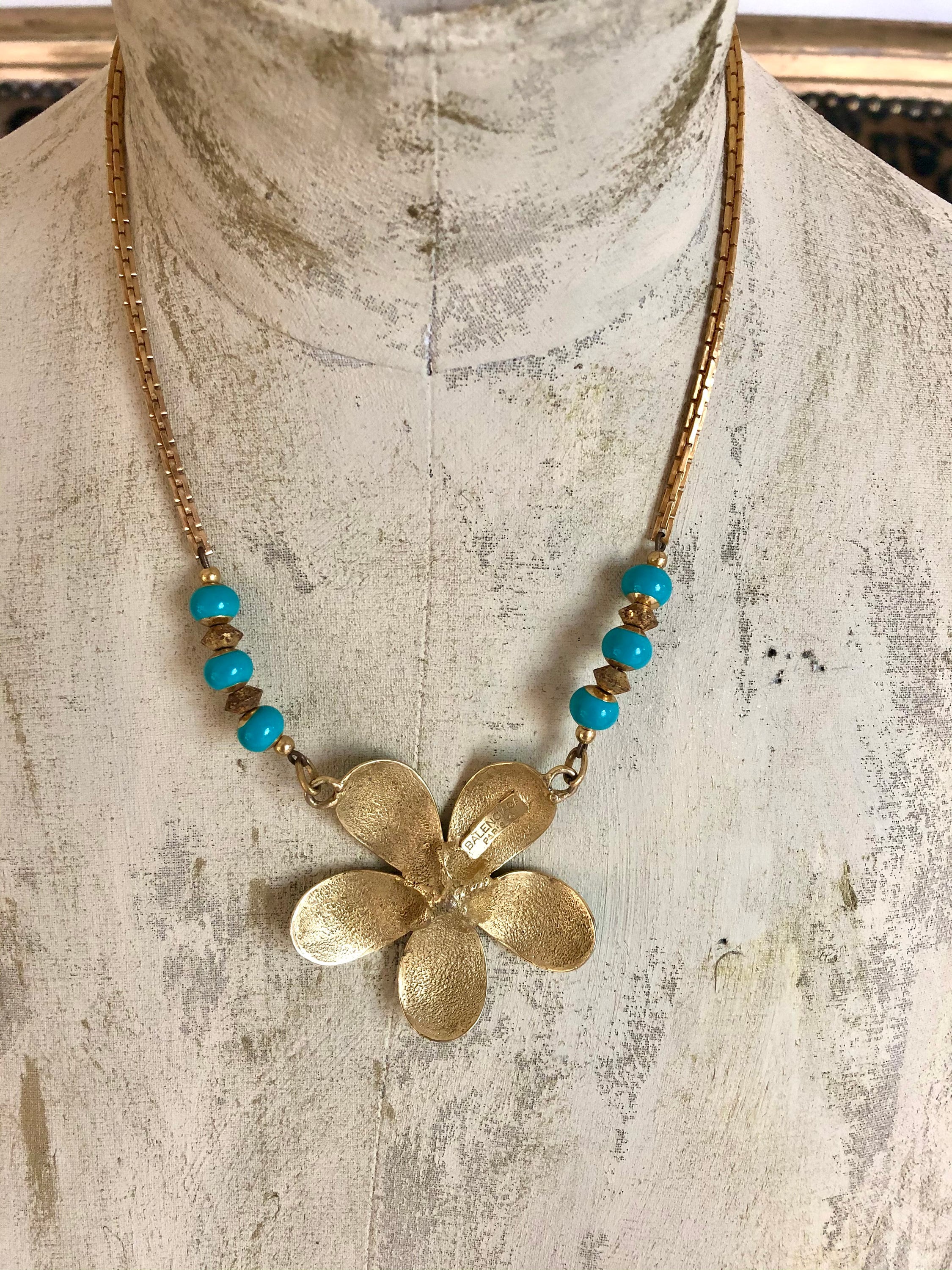Vintage Balenciaga Paris Turquoise Flower Necklace - Etsy
