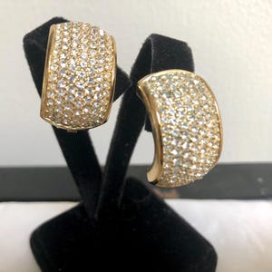 Vintage Christian Dior Rhinestone Gold Plated Clip Earrings