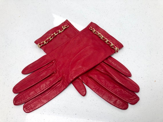 Vintage Harrods Italian Red Leather & Gold-tone C… - image 1