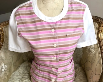 Vintage Christian Dior Top, Stripe Short Sleeved, Designer