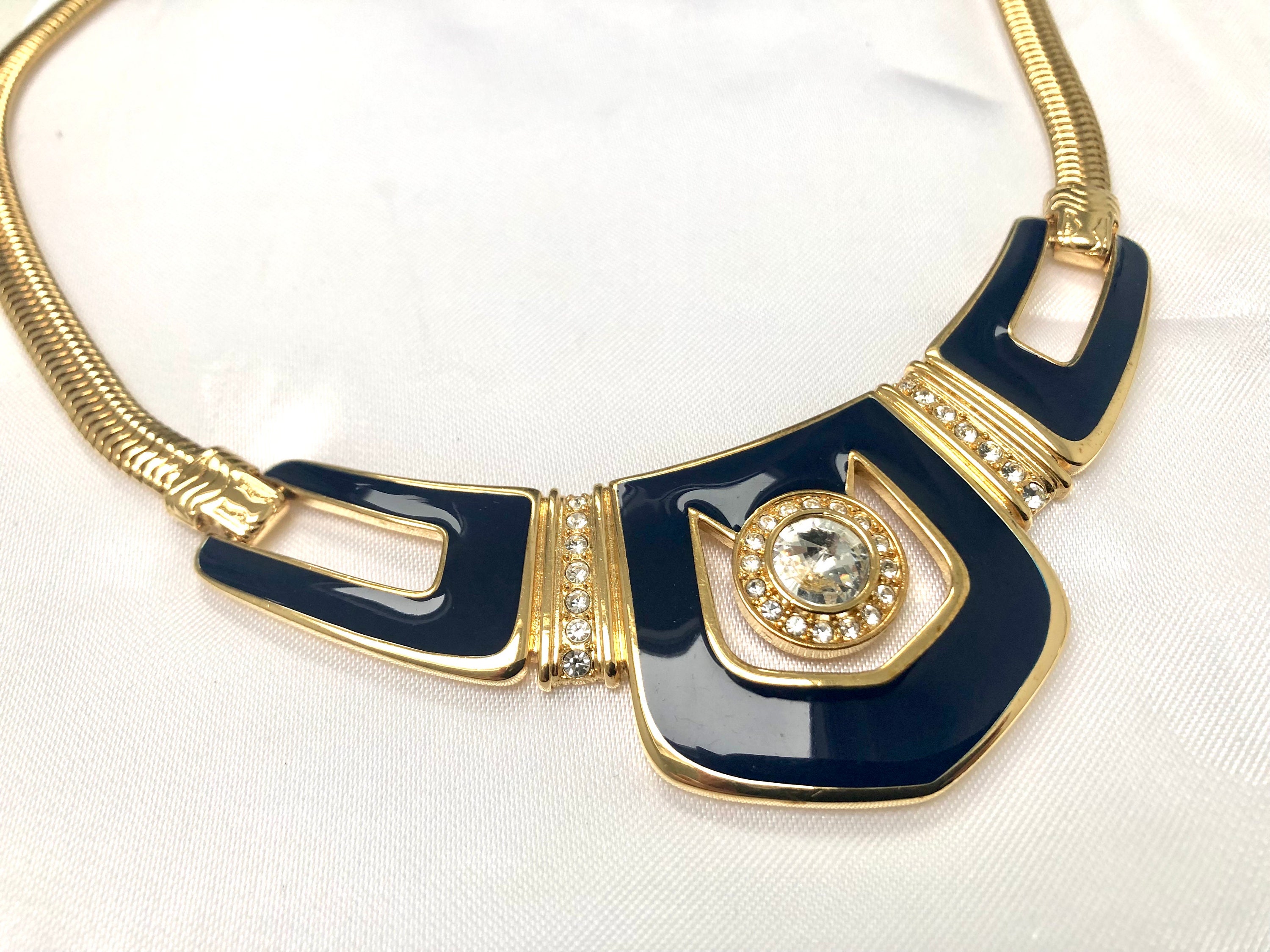 ヴィンテージ BERDORF GOODMAN バーグドルフグッドマン ネックレス Vintage Bergdorf Goodman Blue Enamel and Rhinestone Necklace