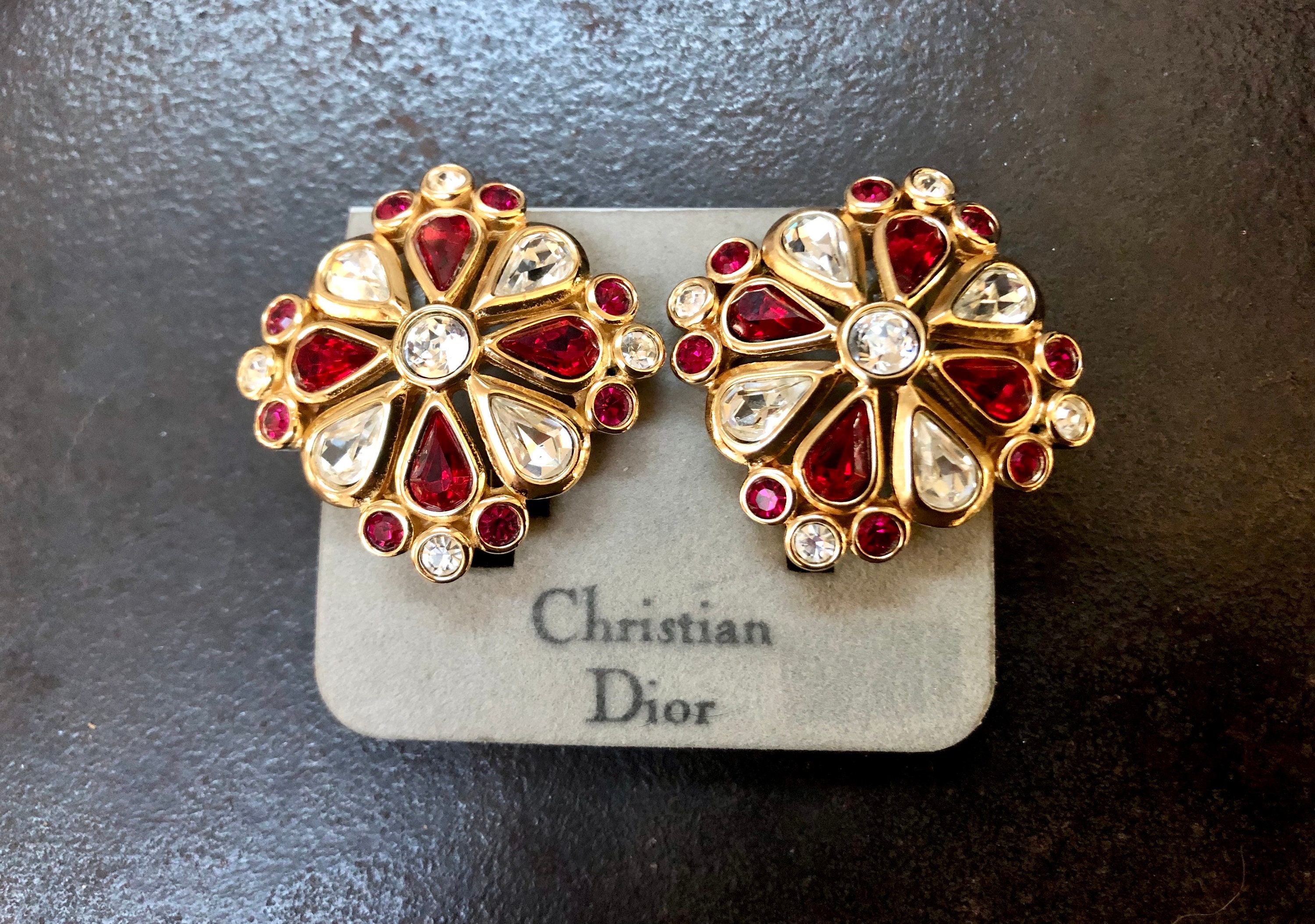 Vintage Christian Dior earring multiple rhinestones X shaped