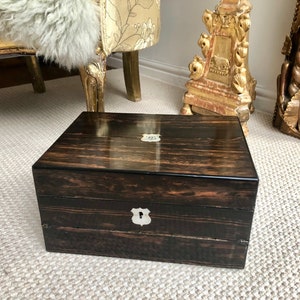 SALE Antique Victorian Writing Box, Slope, Coromandel Wood with original Will
