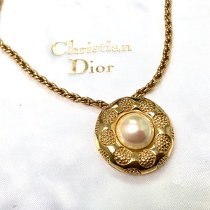 Vintage Christian Dior Glass Pear Pendant Necklace with Box