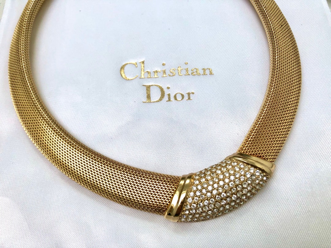 Vintage Christian Dior Rhinestone Collar Necklace With CD Vintage Christian Dior Rhinestone Collar Necklace With CD