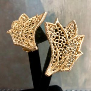 Vintage Christian Dior Filigree Style Gold Plate Designer Clip Earrings