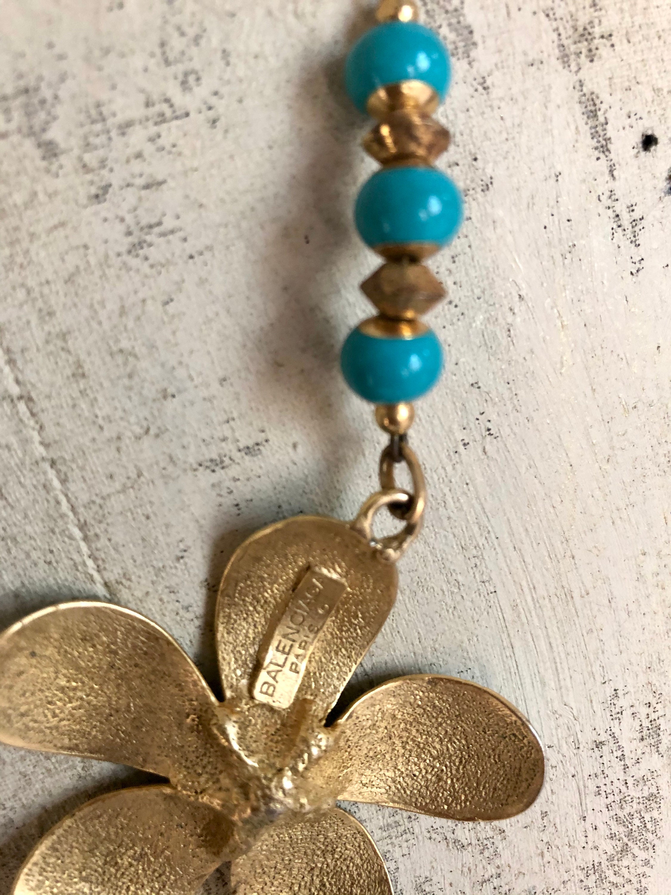 Vintage Balenciaga Paris Turquoise Flower Necklace - Etsy