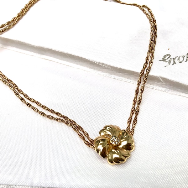 Collier chaîne avec pendentif Grosse Flower vintage, c1950 - Années 60