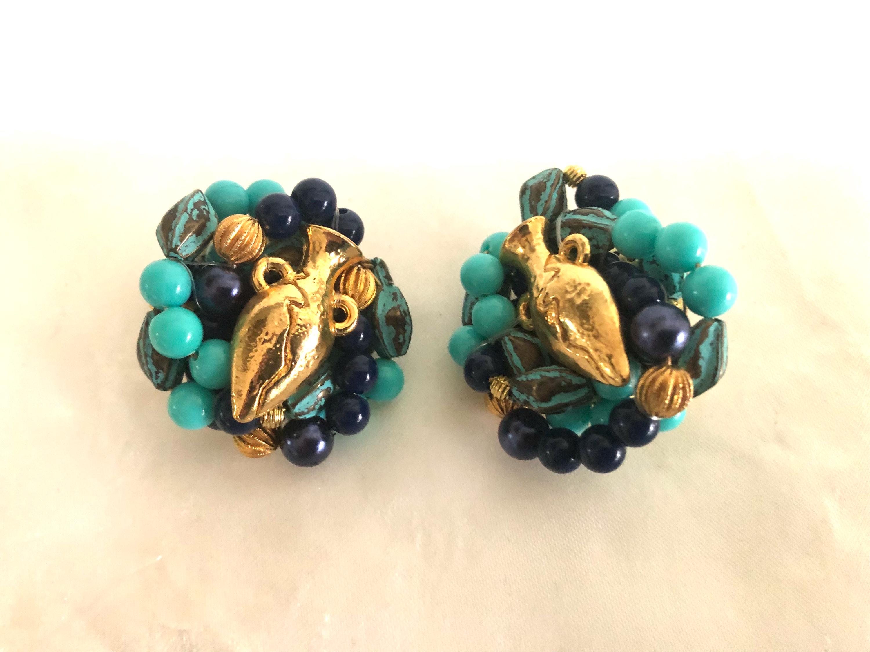 Boucles D'oreilles Clips Vintage Louis Féraud Haute Couture - Style Moderniste Doré - Occasion