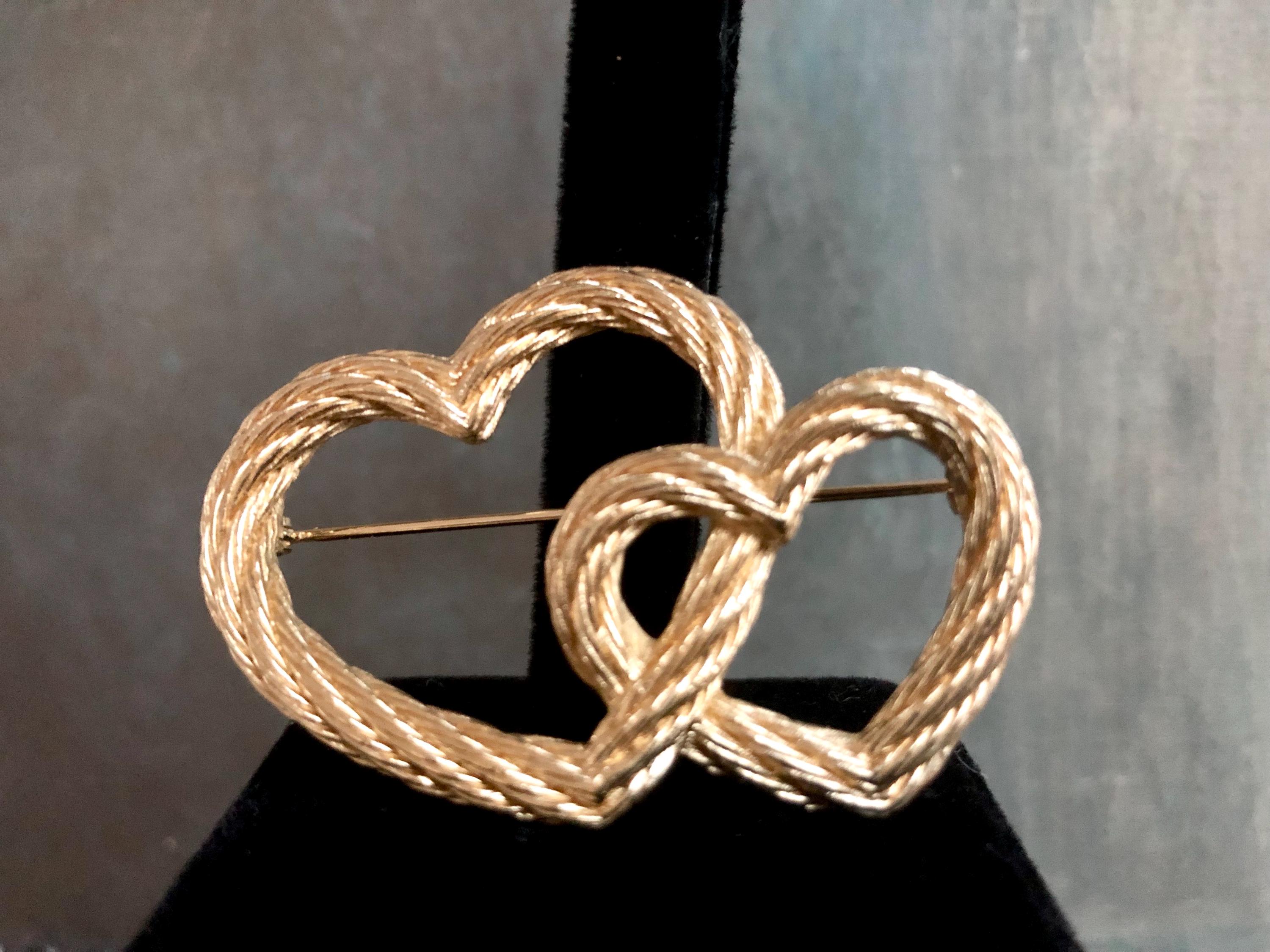 Vintage Christian Dior Entwined Double Heart Gold Plated Designer