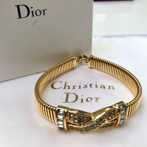 Vintage Christian Dior Omega Style Rhinestone Bracelet with Box