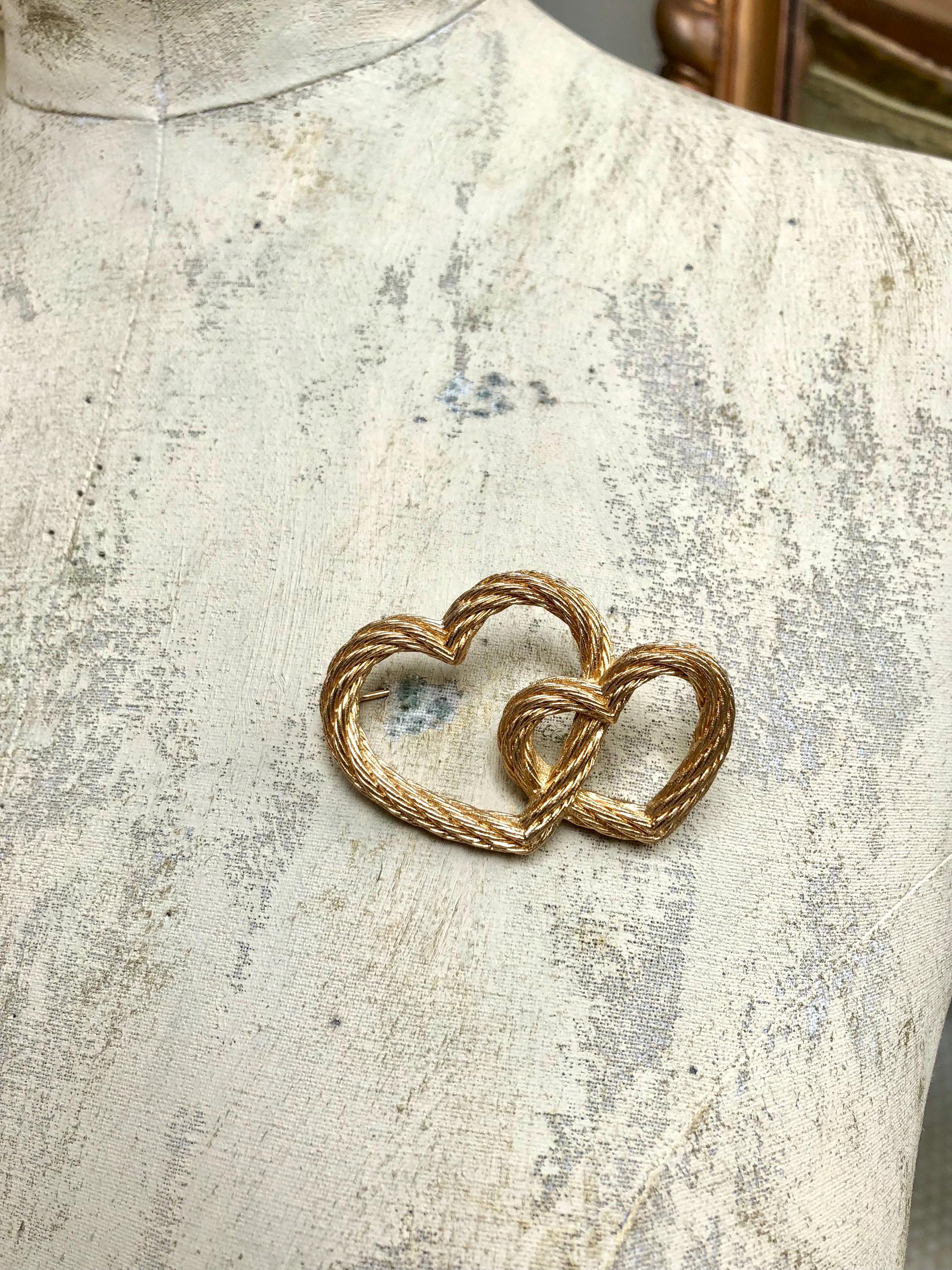 Vintage Christian Dior Entwined Double Heart Gold Plated Designer