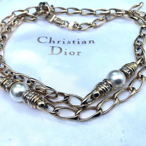 Vintage Christian Dior Glass Pearl, Rhinestone Chain Necklace
