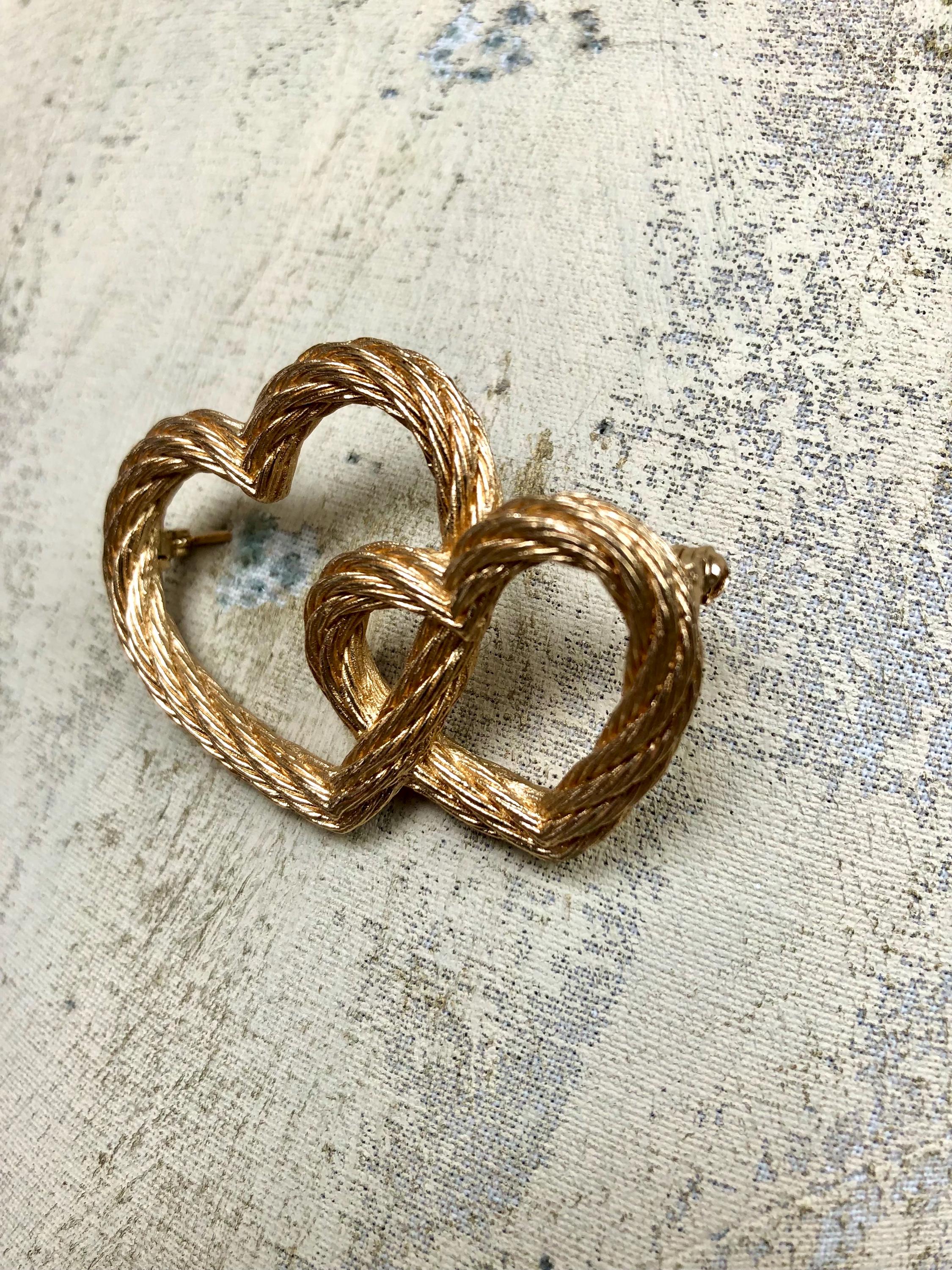 Vintage Christian Dior Entwined Double Heart Gold Plated Designer