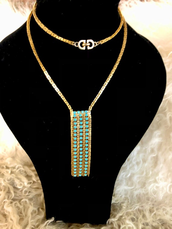 Christian Dior 1960s Turquoise Glass Tassel Pendan