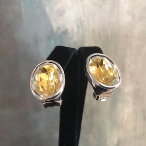 Vintage Christian Dior Silver Plated Crystal Designer Clip Earrings 1980s