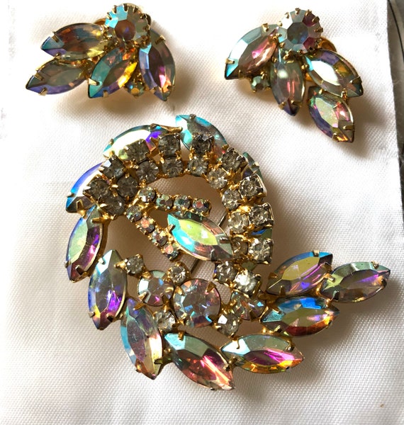 Vintage Aurora Borealis 1950s Brooch Clip Earrings Etsy Australia