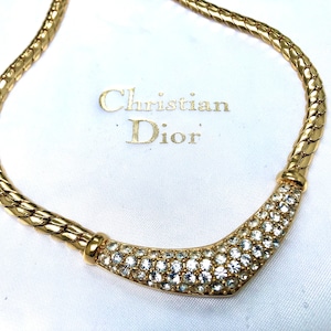 Vintage Christian Dior Rhinestone Gold Plated Necklace