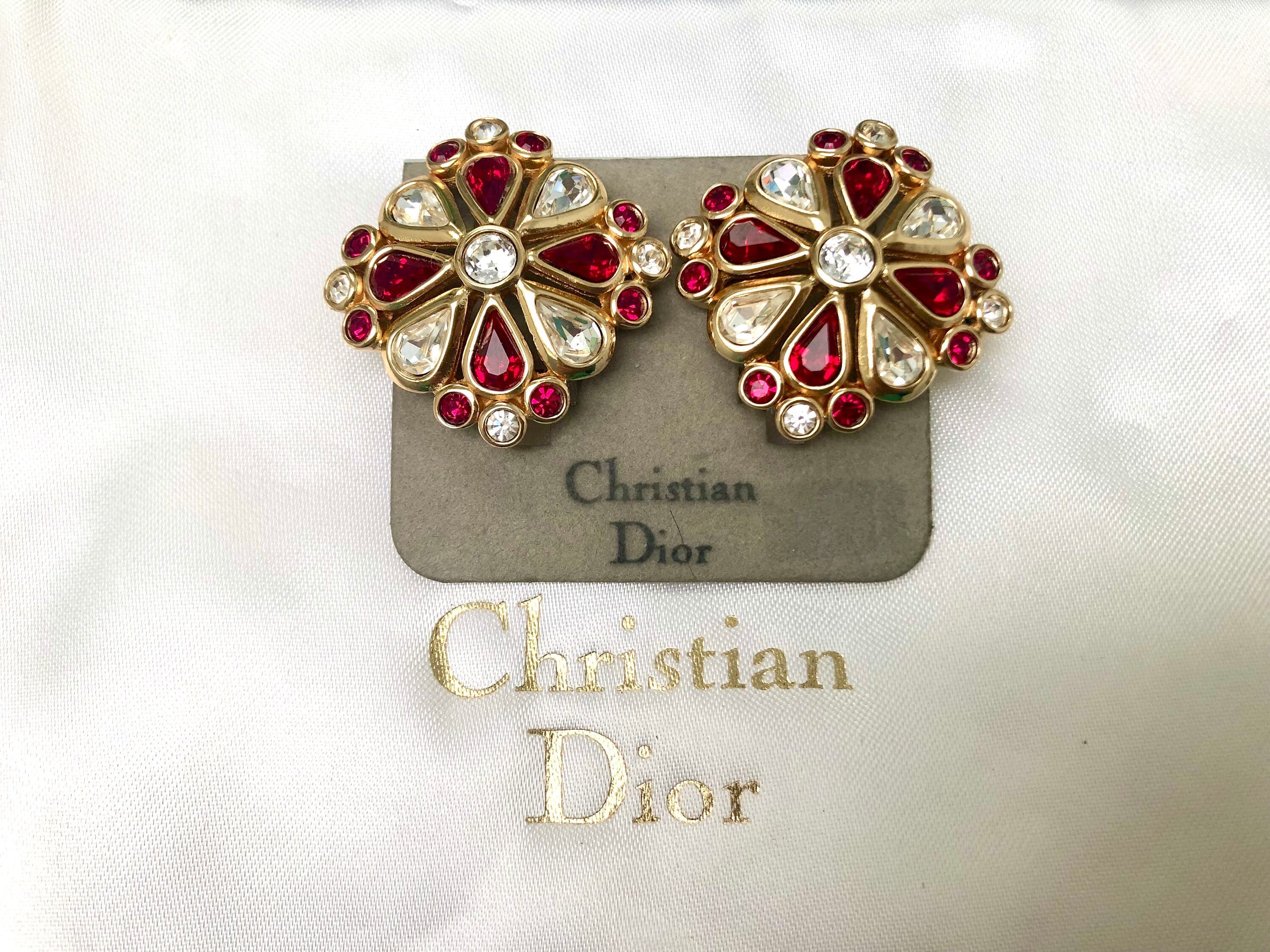 Vintage Christian Dior earring multiple rhinestones X shaped