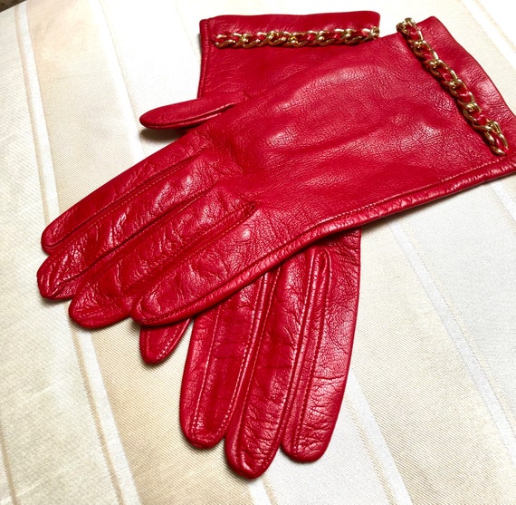 Vintage Harrods Italian Red Leather & Gold-tone C… - image 9