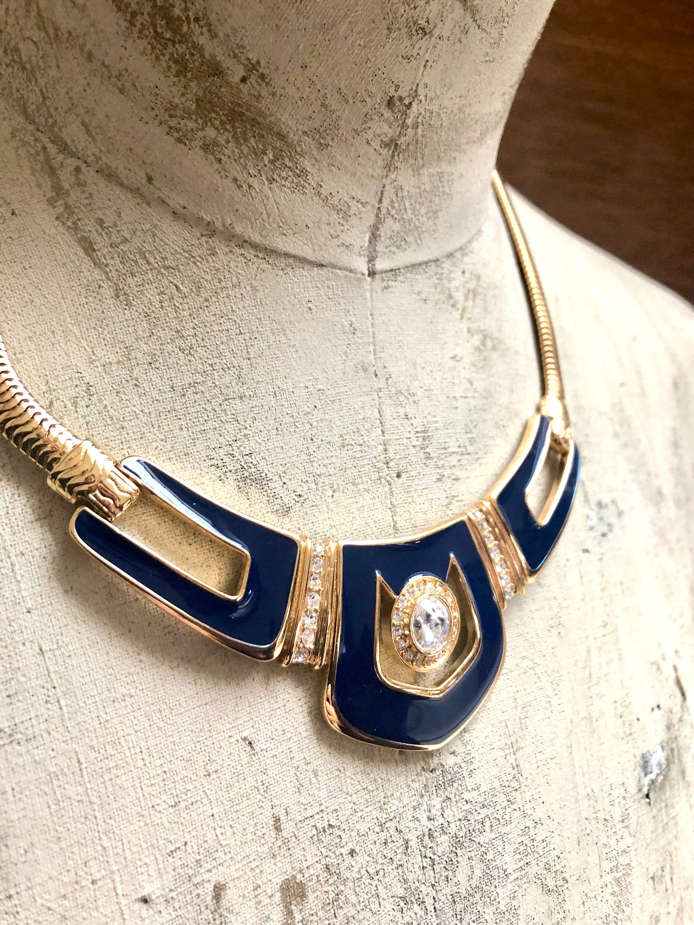 ヴィンテージ BERDORF GOODMAN バーグドルフグッドマン ネックレス Vintage Bergdorf Goodman Blue Enamel and Rhinestone Necklace