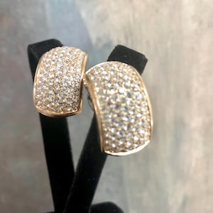 Vintage Christian Dior Pierced Gold Plated Crystal Designer Earrings