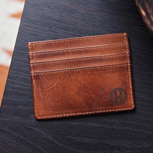 Porta carte di credito in pelle con monogramma - Regalo in pelle per lui - Portafoglio in pelle - Regalo di anniversario in pelle - Regalo del 3° anniversario - Porta carte