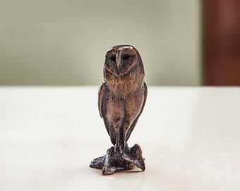 Miniature Bronze Barn Owl - 8th Wedding Anniversary Gift - Countryside Bronze Bird - 30th Birthday Present - Retirement Present