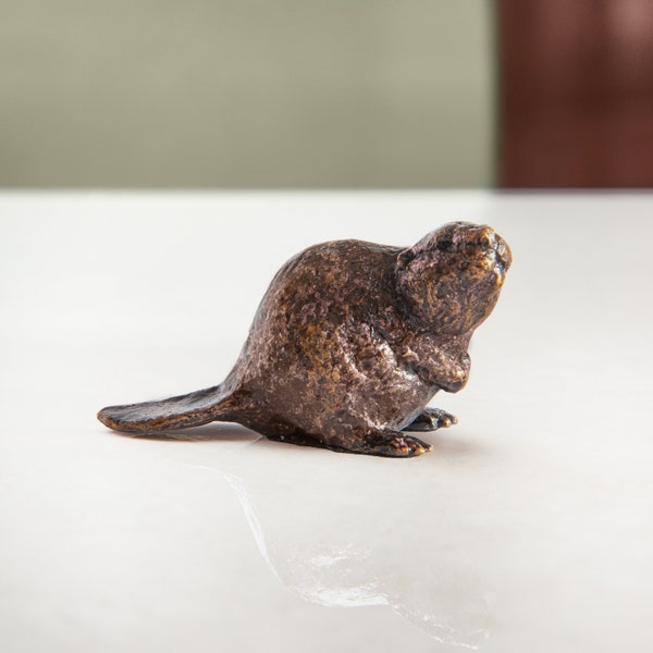 Miniature Bronze Beaver Sculpture, 8th Wedding Anniversary Gift, Animal Figurine, Retirement Gift, Wedding Present